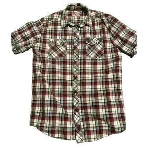 Men’s collared  shirt button up by Ripzone reds blacks and white size large